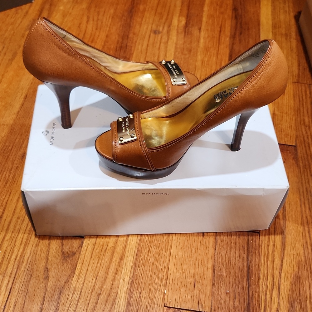 Tan Michael Kors Platform Peeptoe Heels